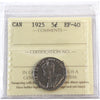1925 Canada 5-cents ICCS Certified EF40