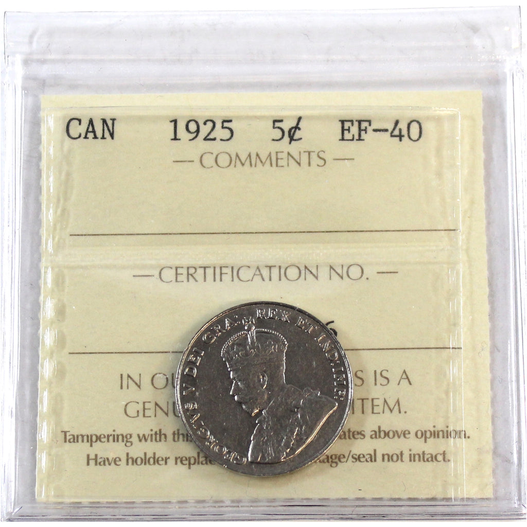 1925 Canada 5-cents ICCS Certified EF40