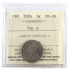 1926 Far 6 Canada 5-cents ICCS Certified VF30