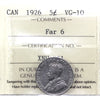 1926 Far 6 Canada 5-cents ICCS Certified VG10