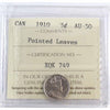 1910 Pointed Leaves Canada 5-cents ICCS Certified AU50