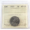 1923 Canada 5-cents ICCS Certified AU55