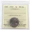 1922 Near Rim Canada 5-cents ICCS Certified MS64