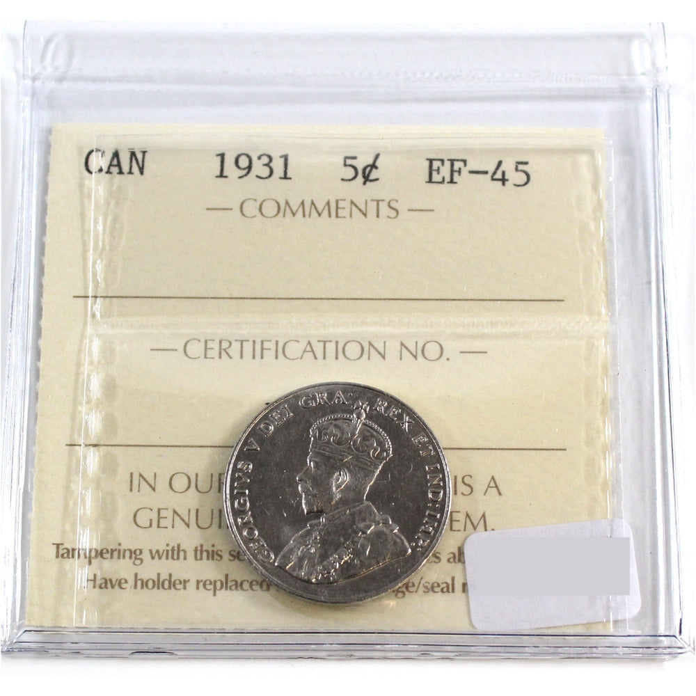1931 Canada 5-cents ICCS Certified EF45