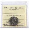 1934 Canada 5-cents ICCS Certified AU55