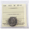 1933 Canada 5-cents ICCS Certified EF45