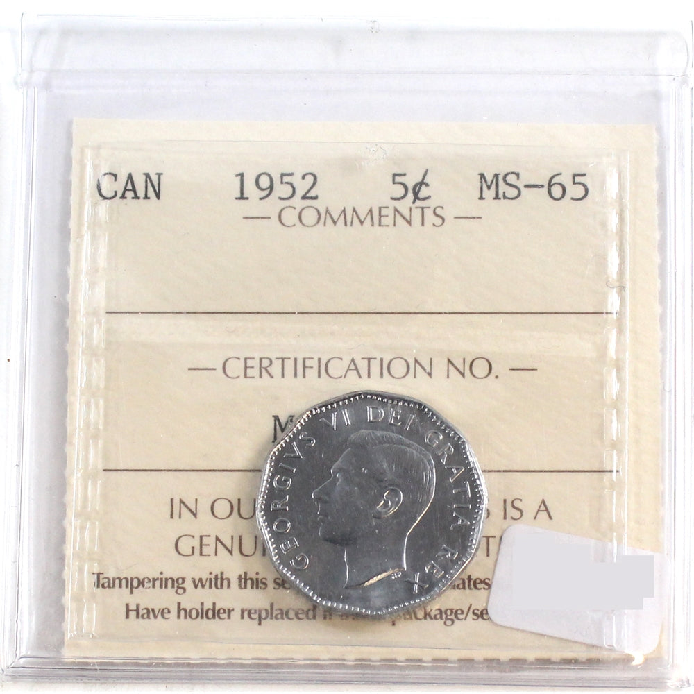 1952 Canada 5-cents ICCS Certified MS65