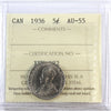 1936 Canada 5-cents ICCS Certified AU55