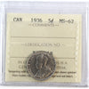 1936 Canada 5-cents ICCS Certified MS62