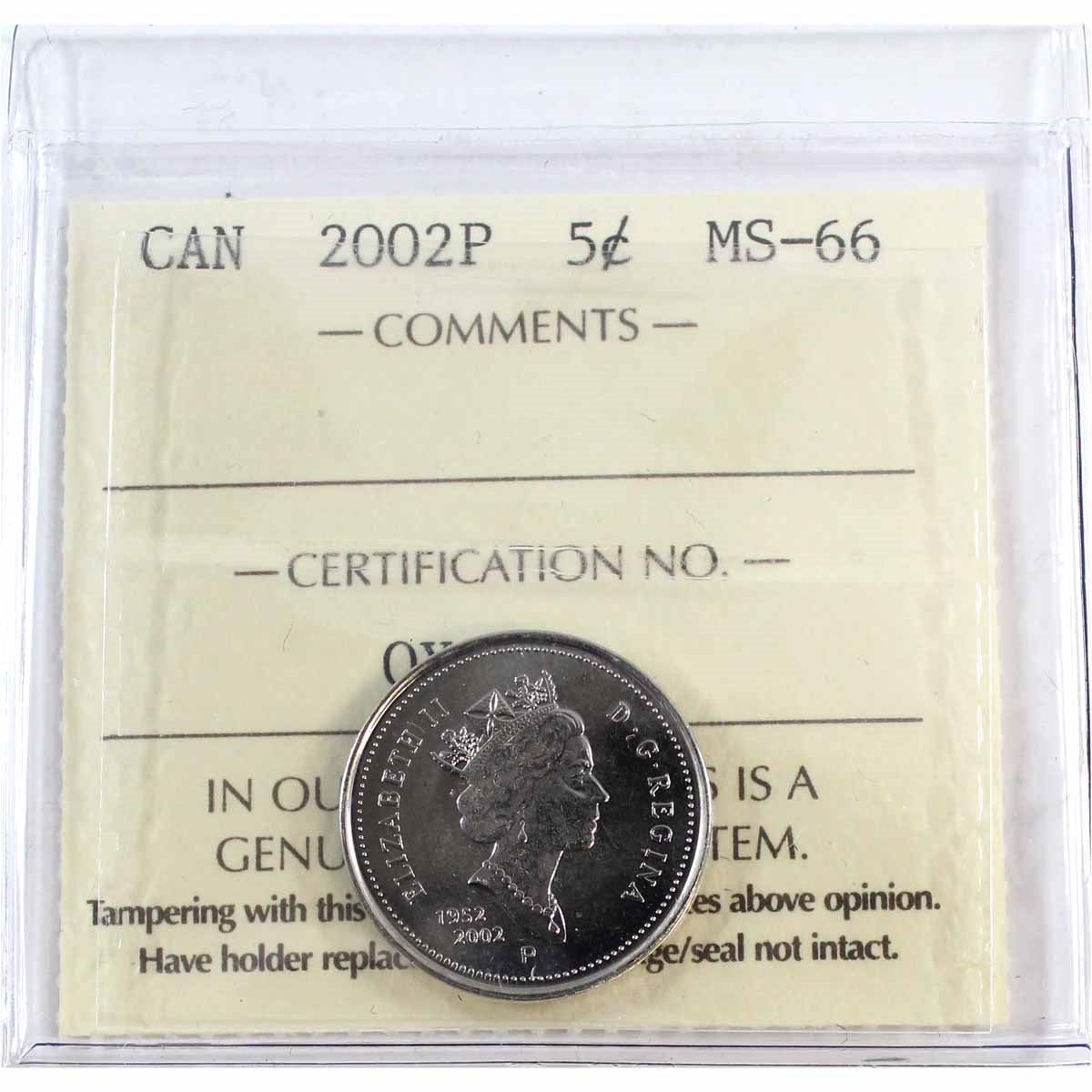 2002P Canada 5-cents ICCS Certified MS66
