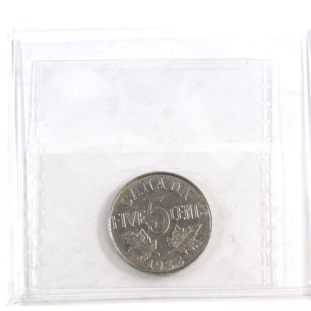 1922 Near Rim Canada 5-cents ICCS Certified AU50