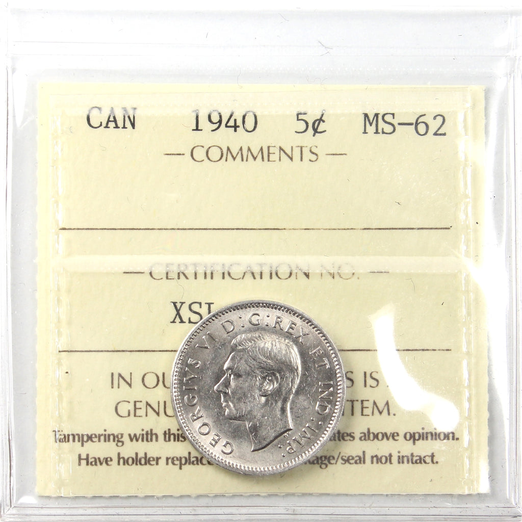 1940 Canada 5-cents ICCS Certified MS62