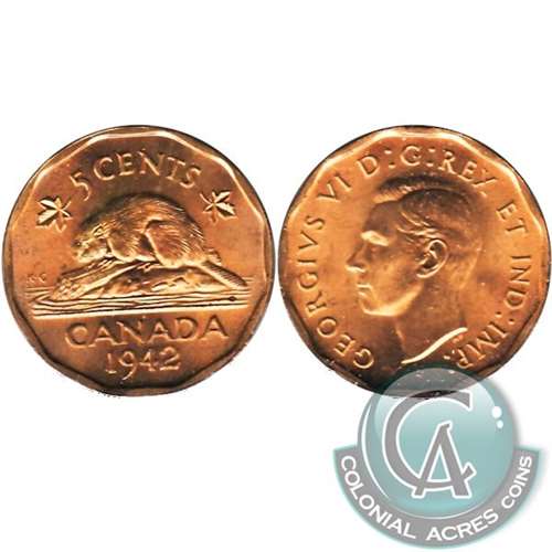 1942 Tombac Canada 5-cents Choice Brilliant Uncirculated (MS64)