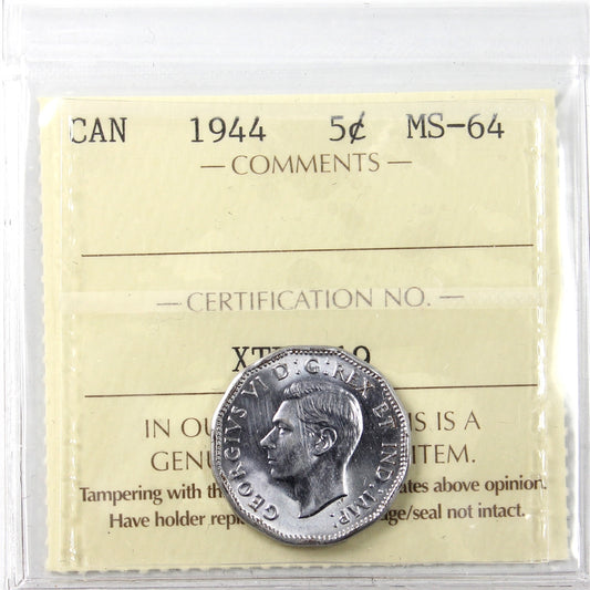 1944 Canada 5-cents ICCS Certified MS64