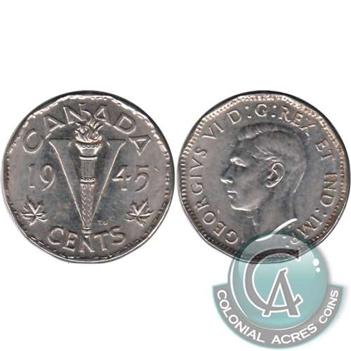 1945 No Chrome Canada 5-cents EF-AU (EF45)