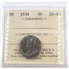 1934 Canada 5-cents ICCS Certified EF45