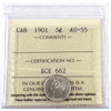 1901 Canada 5-cents ICCS Certified AU55
