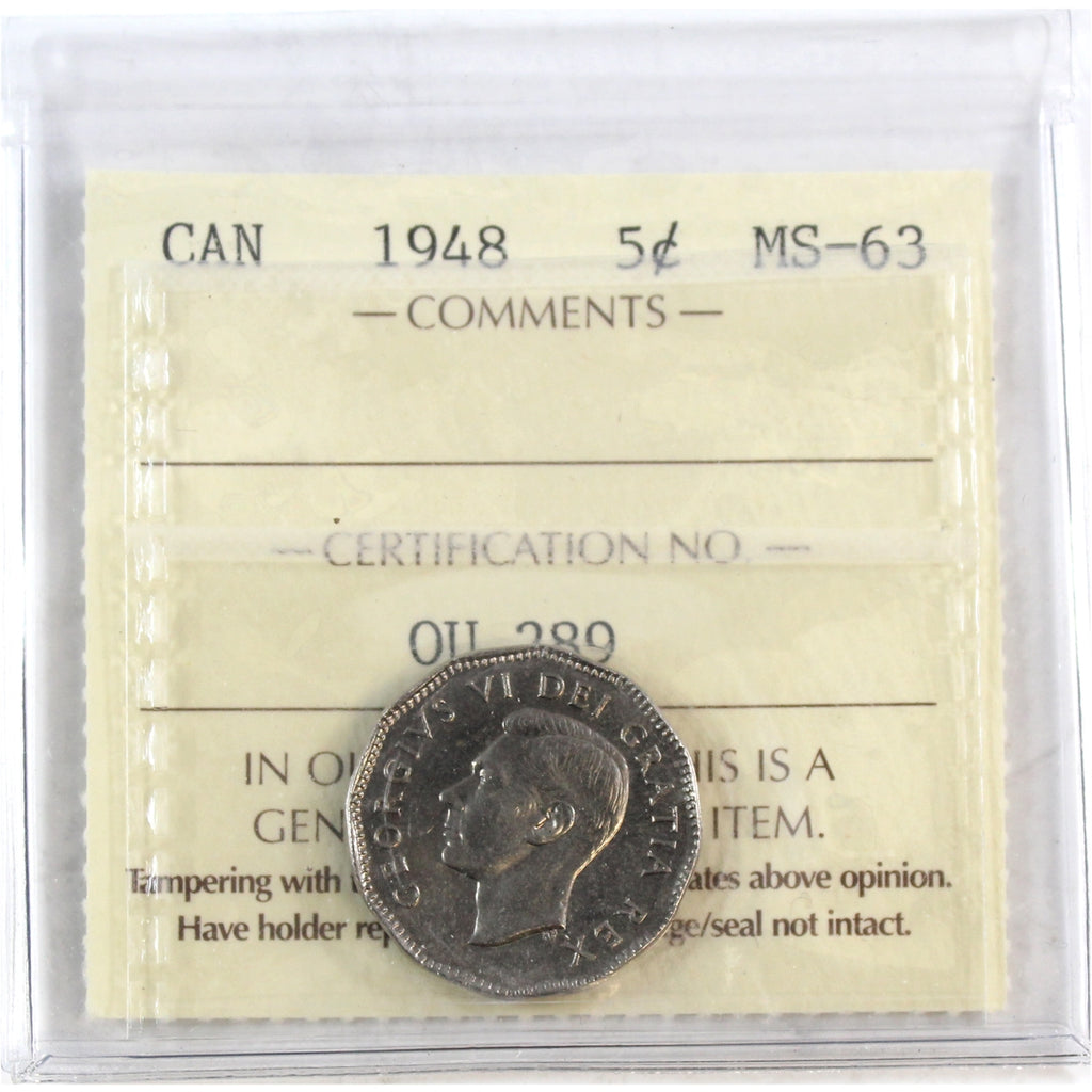1948 Canada 5-cents ICCS Certified MS63