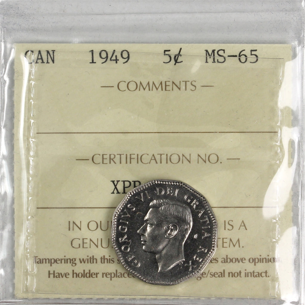 1949 Canada 5-cents ICCS Certified MS65