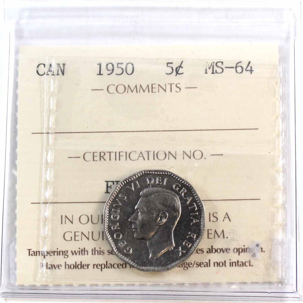 1950 Canada 5-cents ICCS Certified MS64