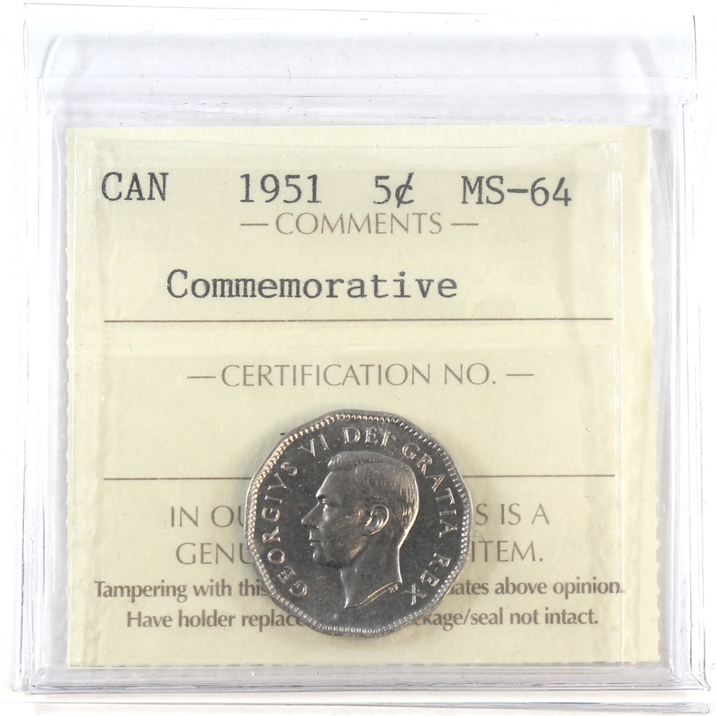 1951 Commemorative (Refinery) Canada 5-cents ICCS Certified MS64