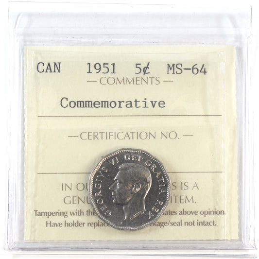 1951 Commemorative (Refinery) Canada 5-cents ICCS Certified MS64