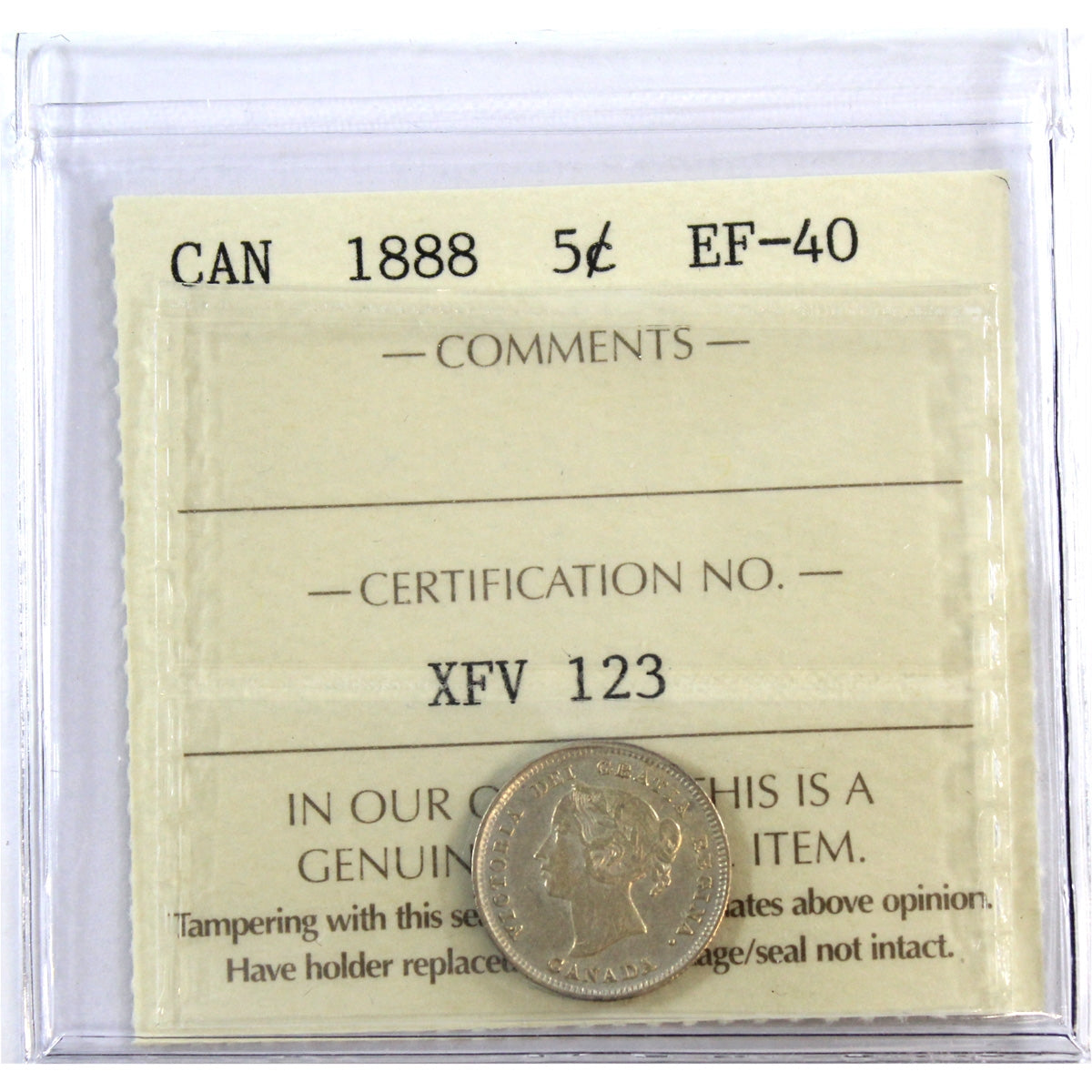1888 Canada 5-cents ICCS Certified EF40