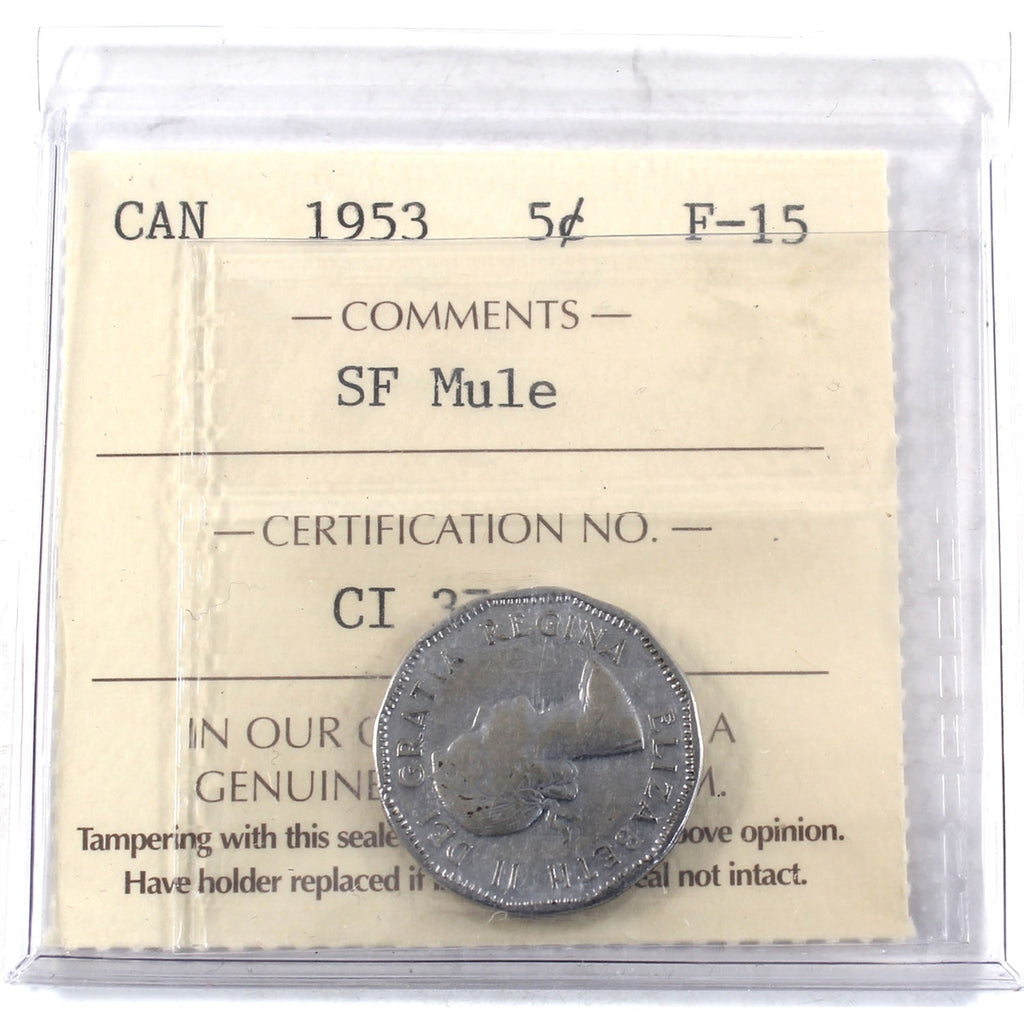 1953 SF Mule Canada 5-cents ICCS Certified F15