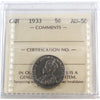1933 Canada 5-cents ICCS Certified AU50