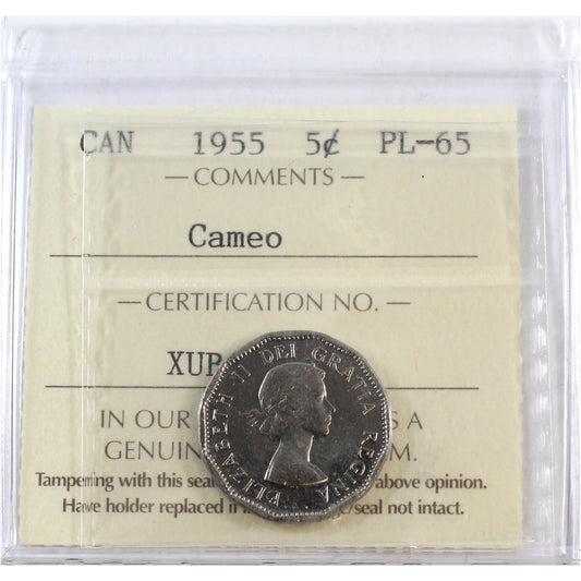 1955 Canada 5-cents ICCS Certified PL-65 Cameo