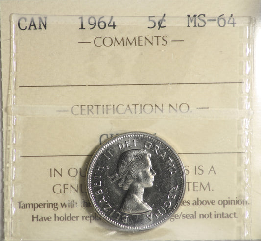 1964 Canada 5-cents ICCS Certified MS64