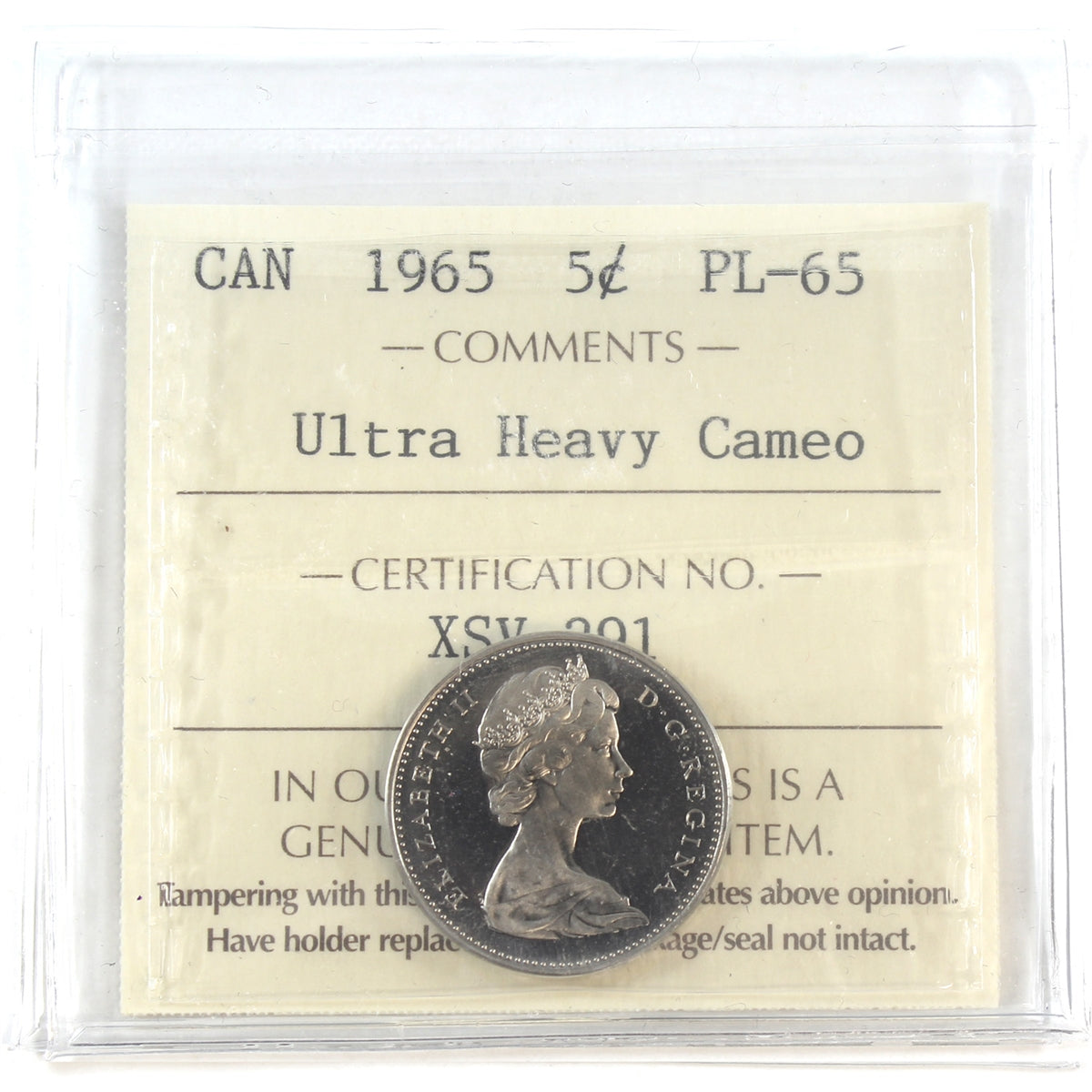 1965 Canada 5-cents ICCS Certified PL65 Ultra Heavy Cameo