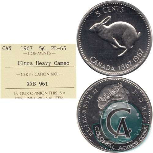 1967 Canada 5-cents ICCS Certified PL65 Ultra Heavy Cameo