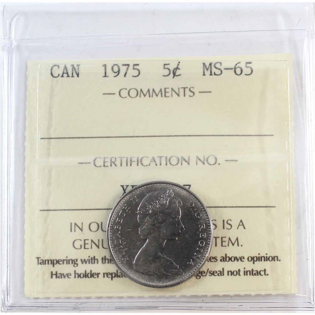 1975 Canada 5-cents ICCS Certified MS65