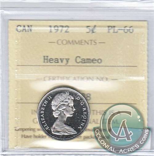 1972 Canada 5-cents ICCS Certified PL66 Heavy Cameo