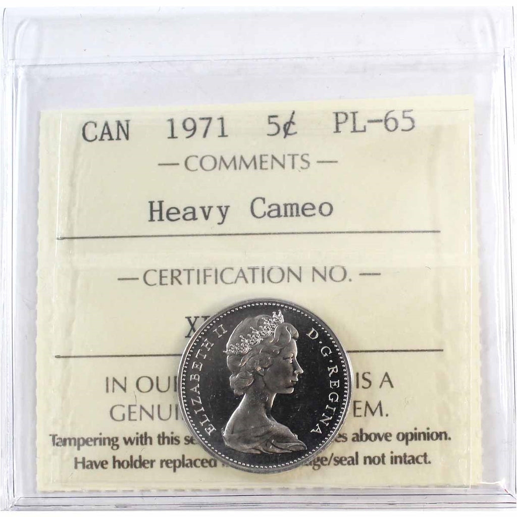 1971 Canada 5-cents ICCS Certified PL65 Heavy Cameo