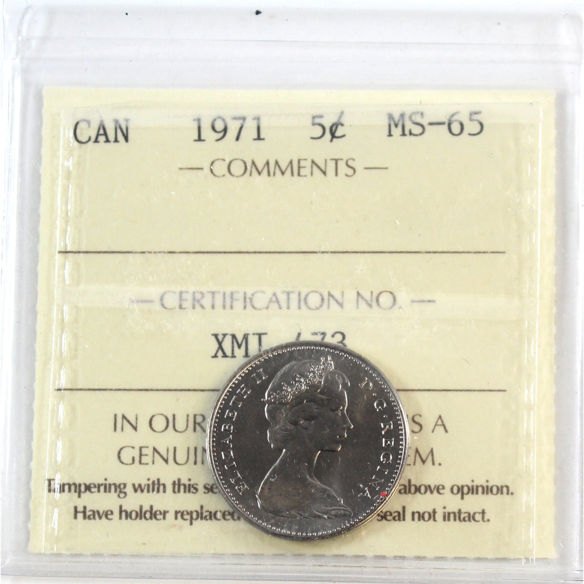 1971 Canada 5-cents ICCS Certified MS65