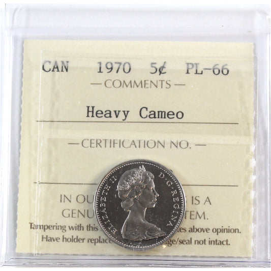 1970 Canada 5-cents ICCS Certified PL66 Heavy Cameo