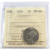 1924 Canada 5-cents ICCS Certified MS60