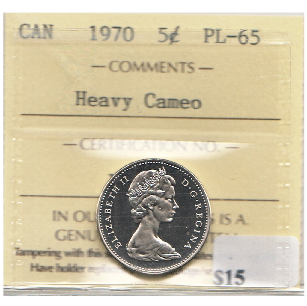 1970 Canada 5-cents ICCS Certified PL65 Heavy Cameo