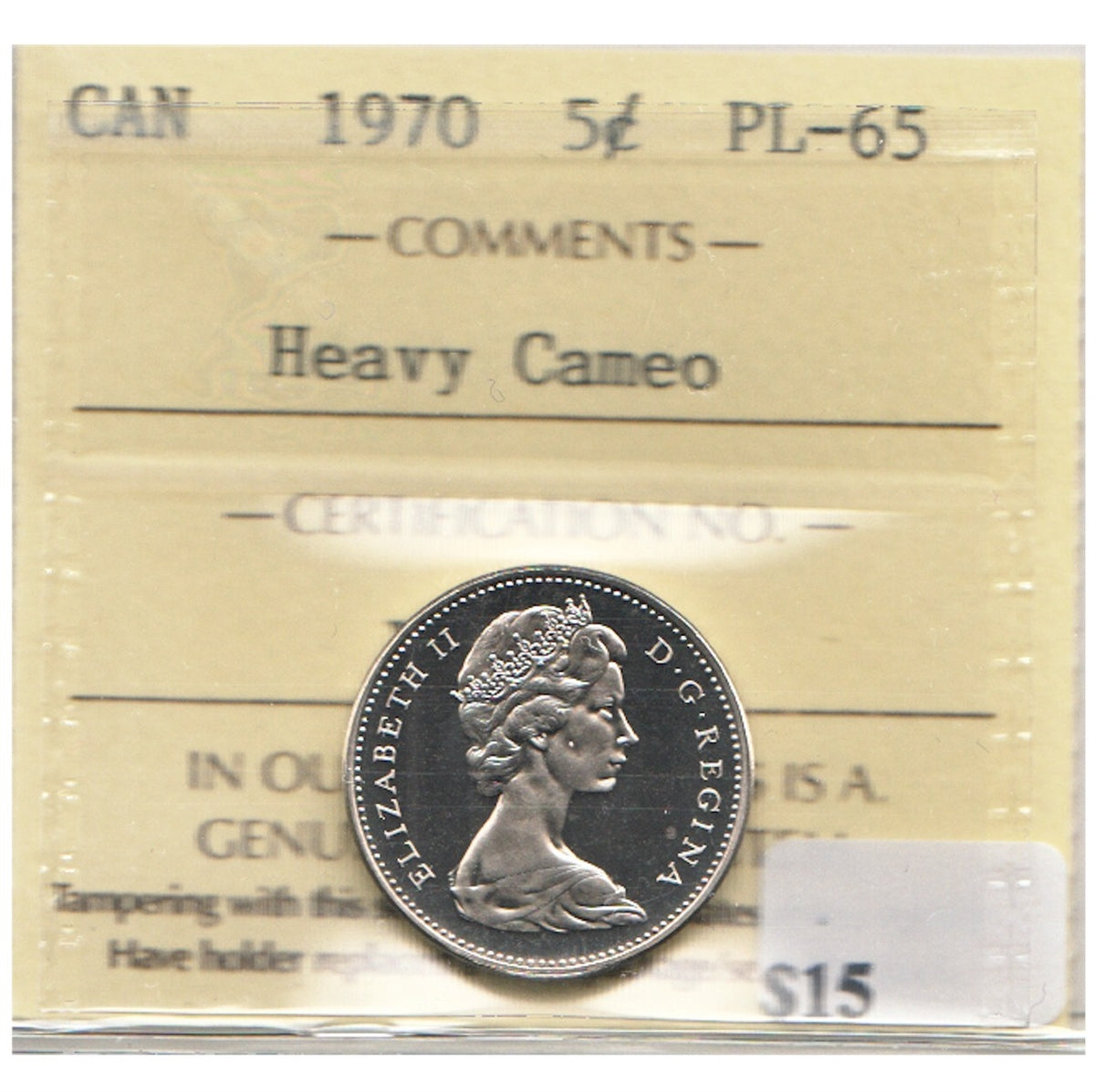 1970 Canada 5-cents ICCS Certified PL65 Heavy Cameo