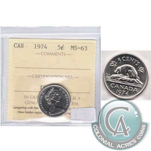 1974 Canada 5-cents ICCS Certified MS63
