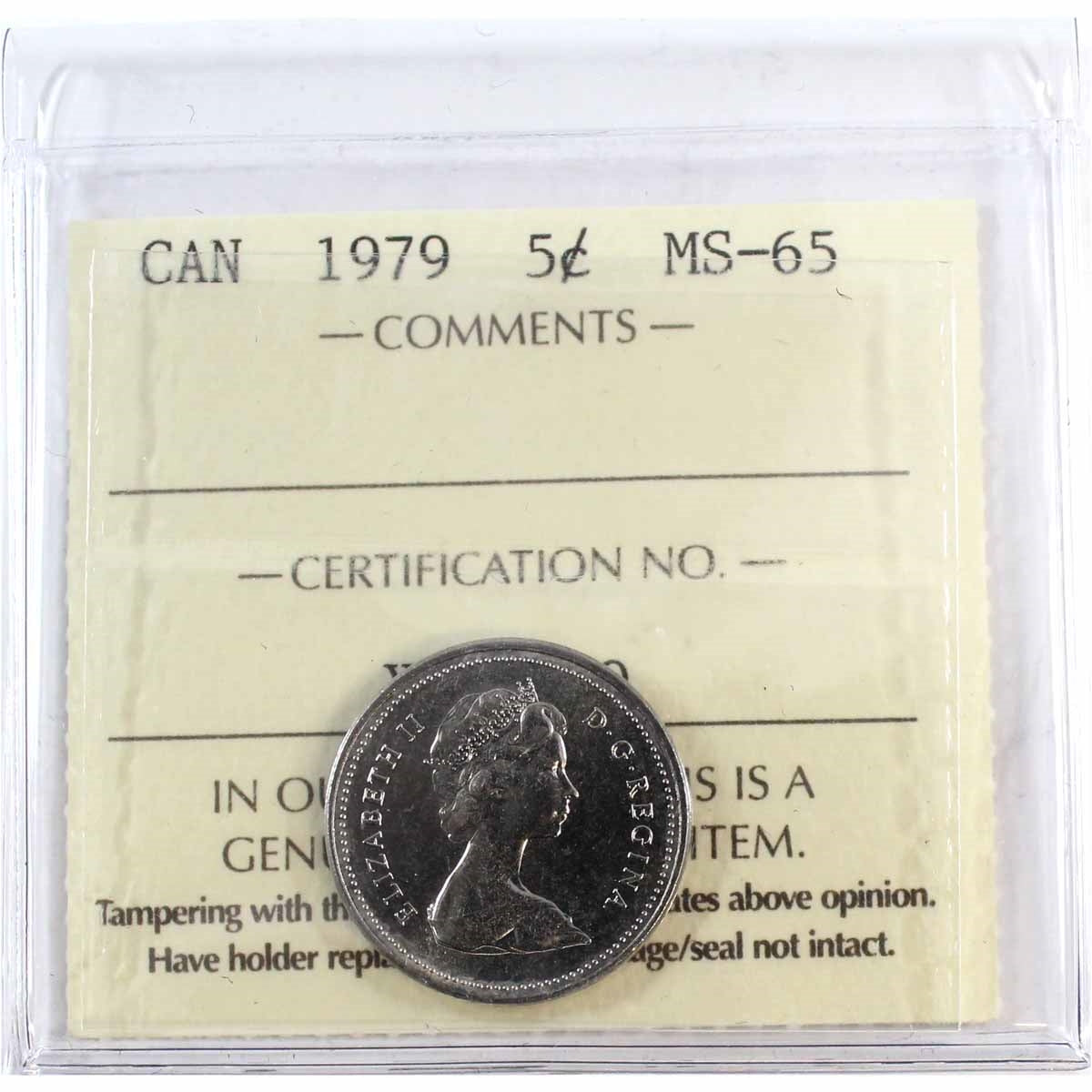 1979 Canada 5-cents ICCS Certified MS65