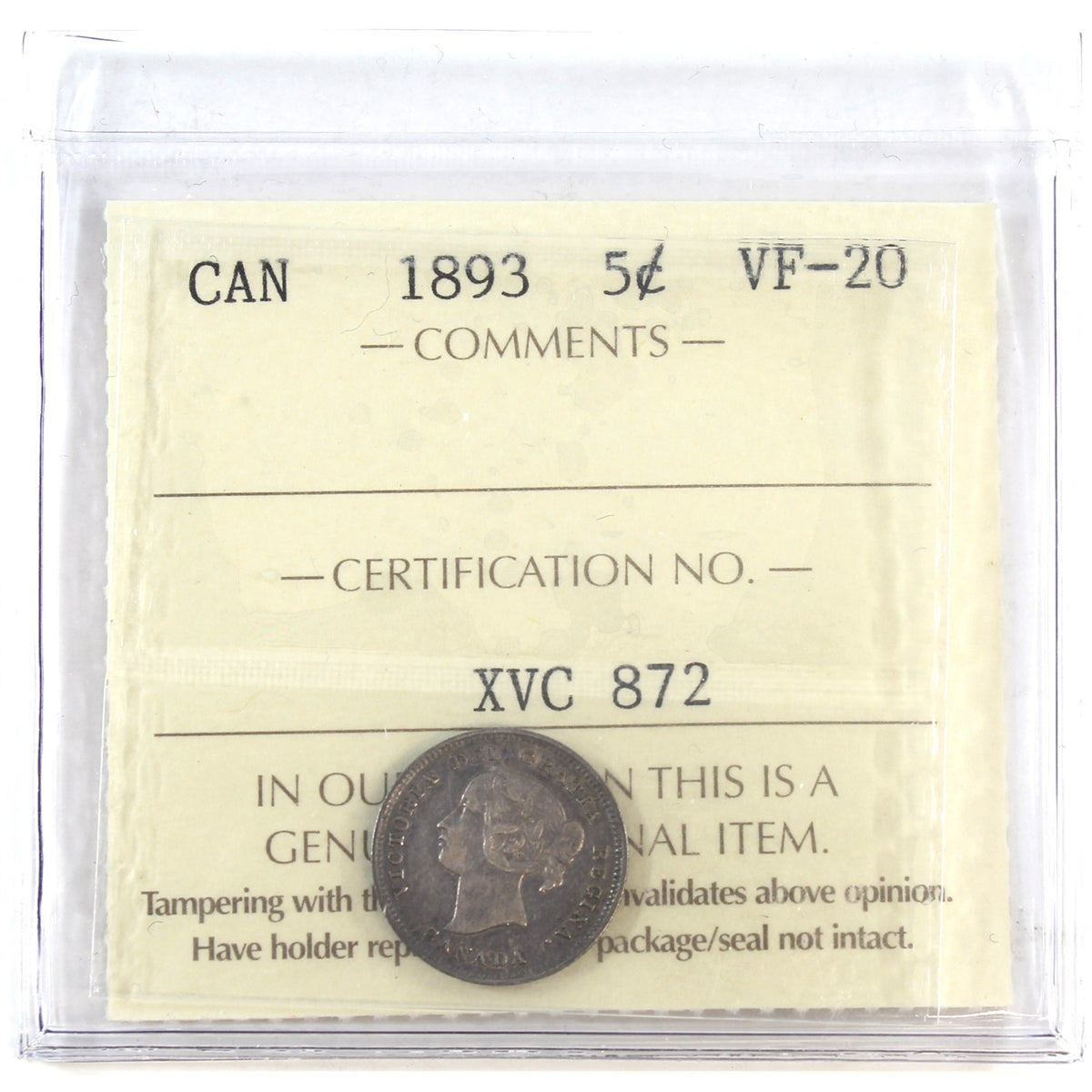 1983 Canada 5-cents ICCS Certified VF20