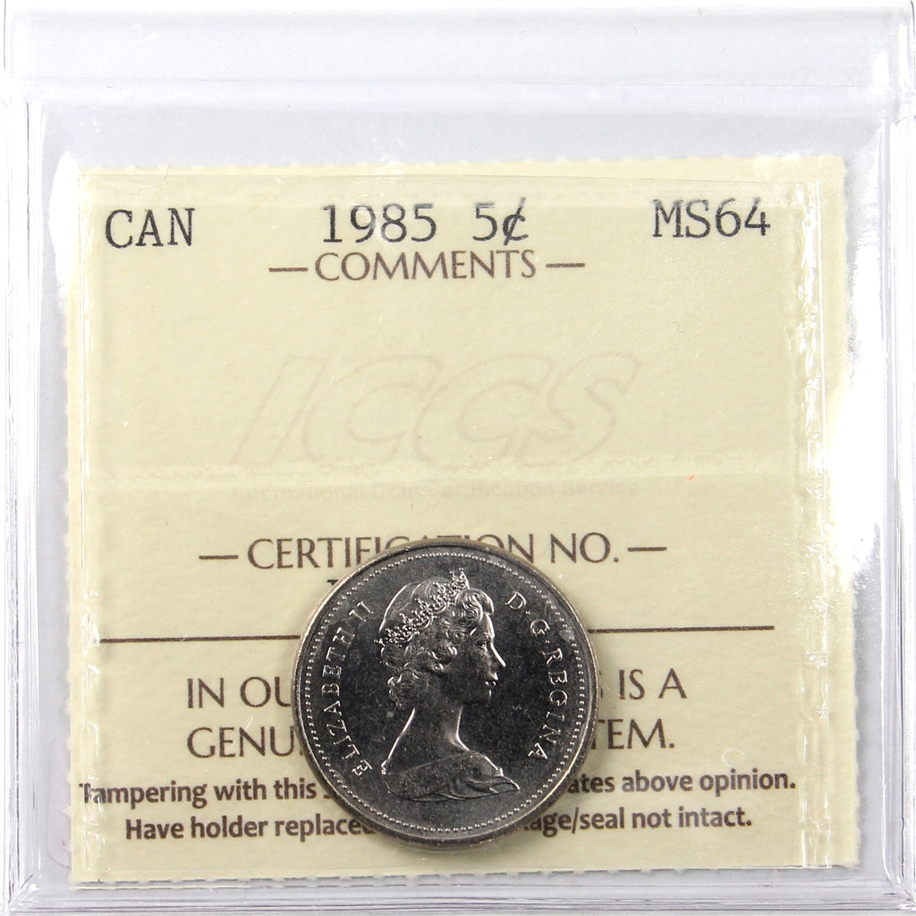 1985 Canada 5-cents ICCS Certified MS64