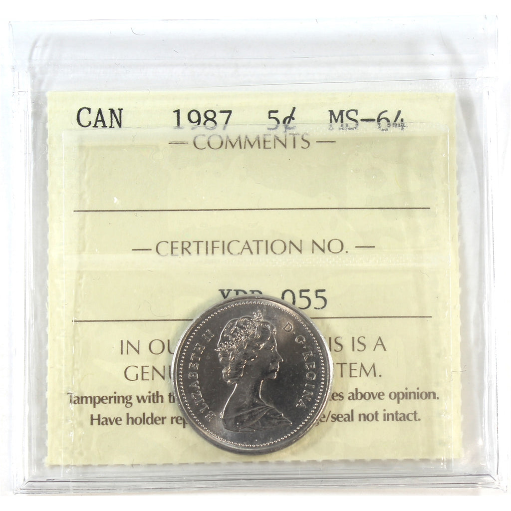 1987 Canada 5-cents ICCS Certified MS64