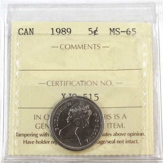 1989 Canada 5-cents ICCS Certified MS65
