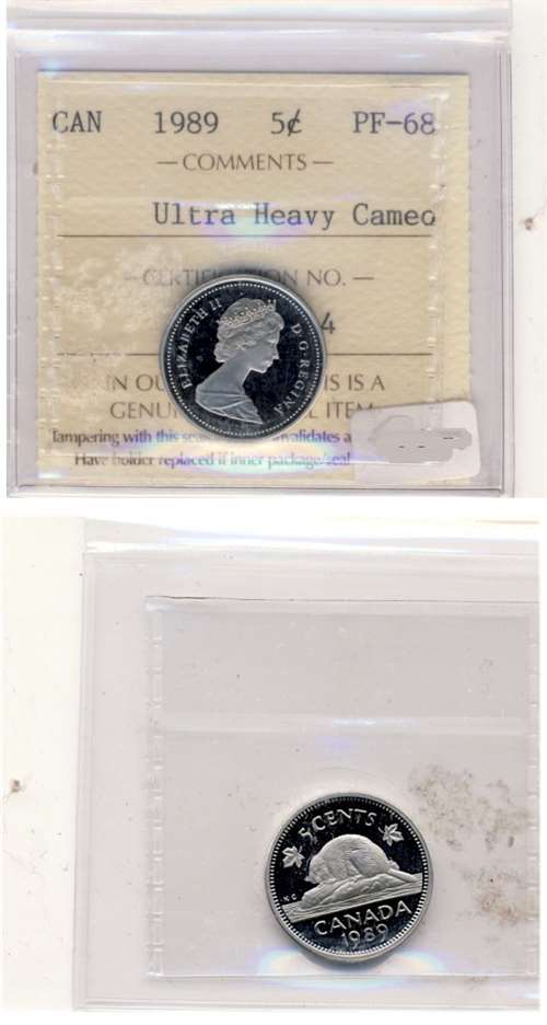 1989 Canada 5-cents ICCS Certified PF-68 Ultra Heavy Cameo