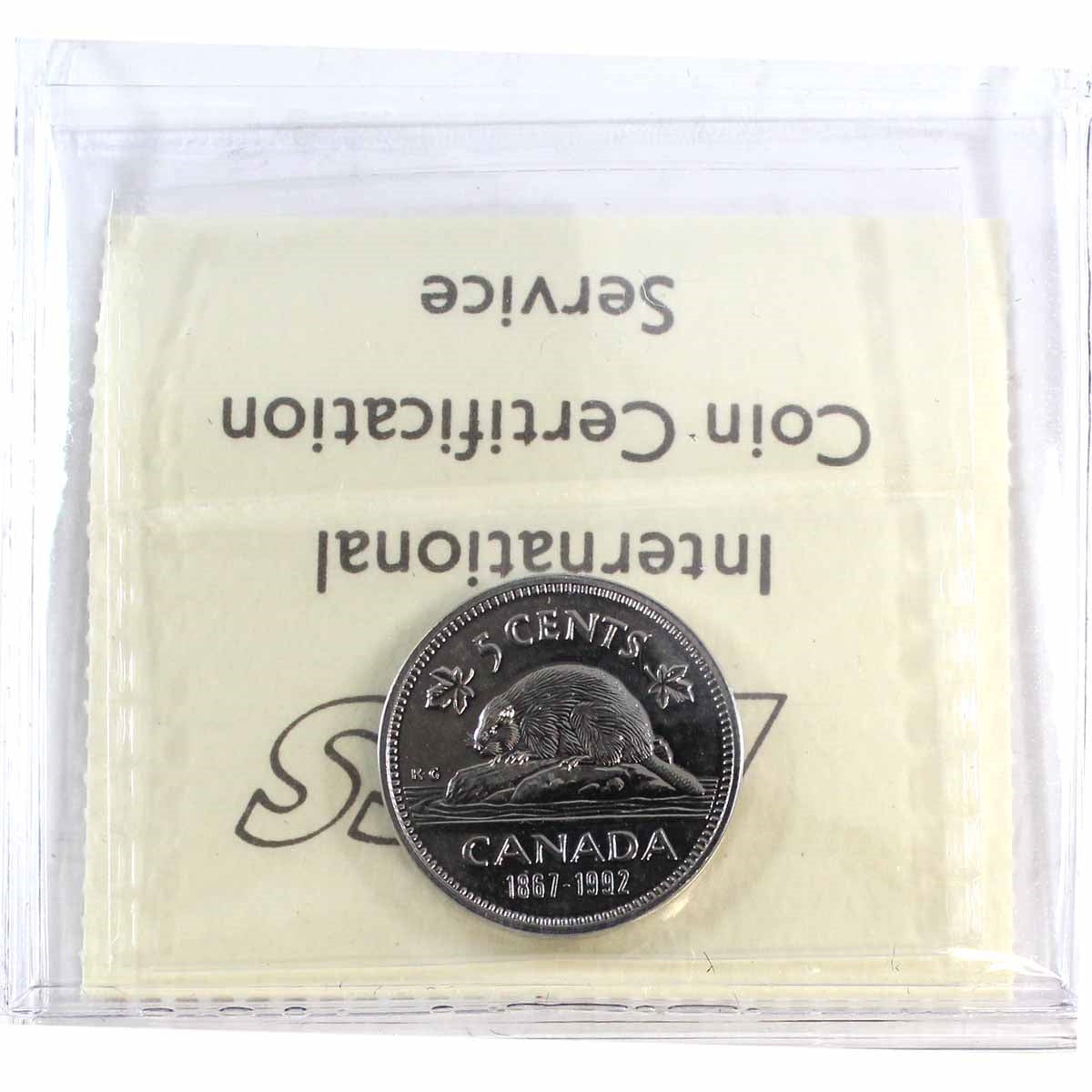 1992 Canada 5-cents ICCS Certified MS67 Numismatic BU