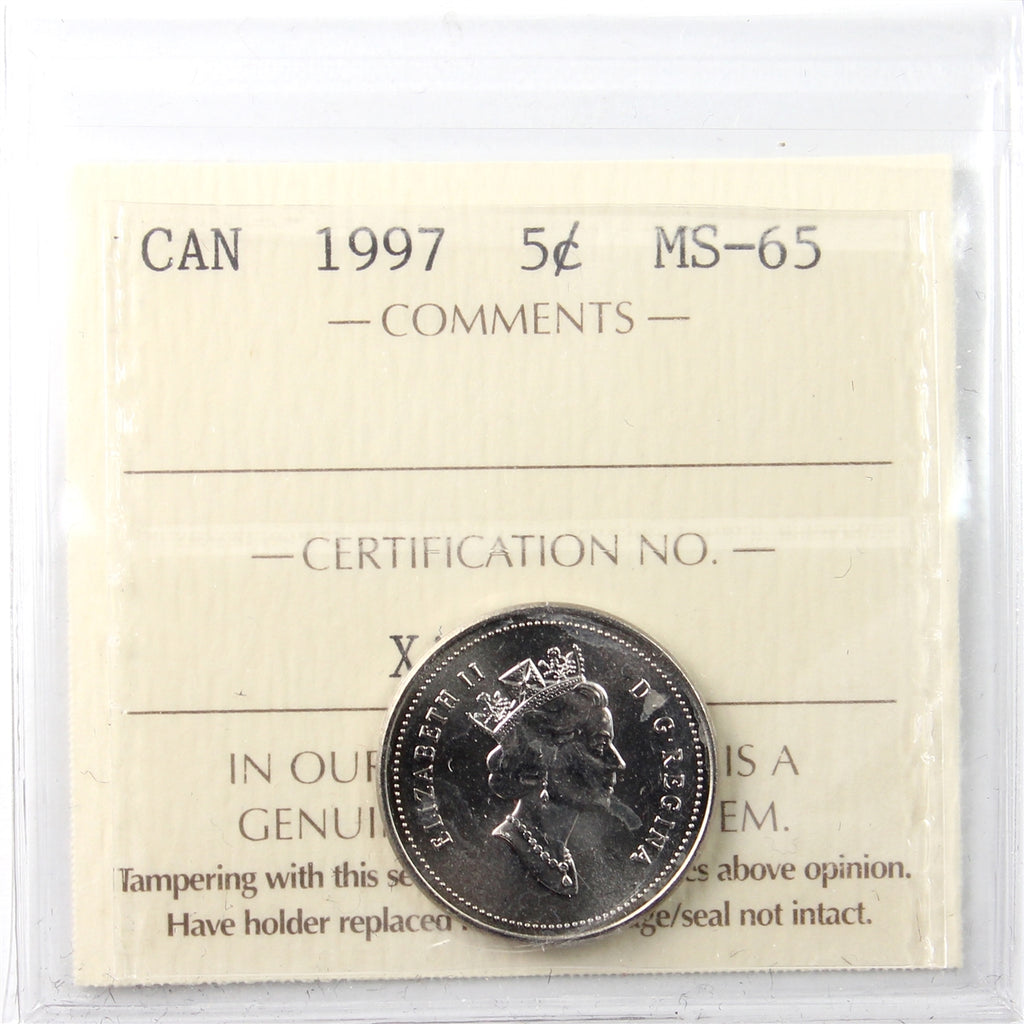 1997 Canada 5-cents ICCS Certified MS65